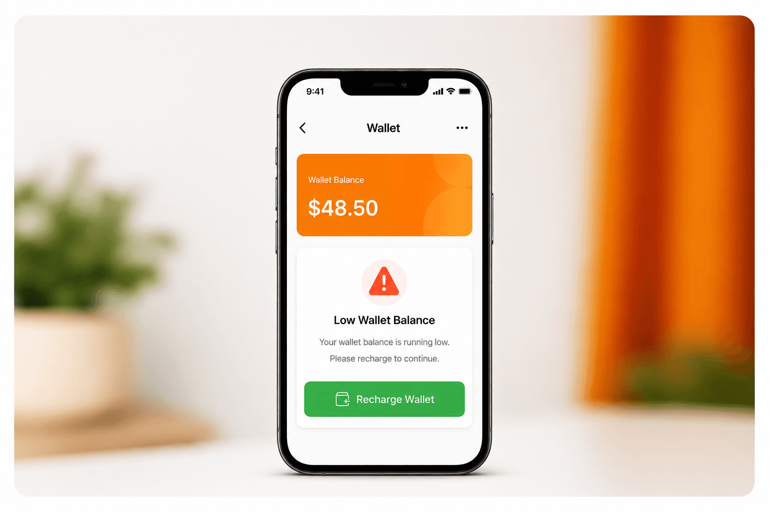 RideApack wallet low balance